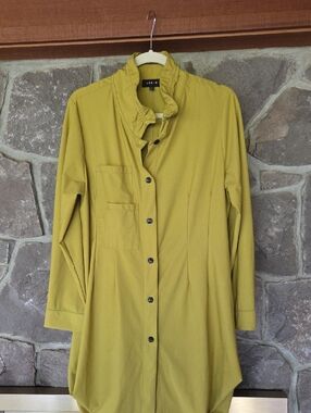 Jason  Mustard Long Button-Front Tunic with Stand Collar